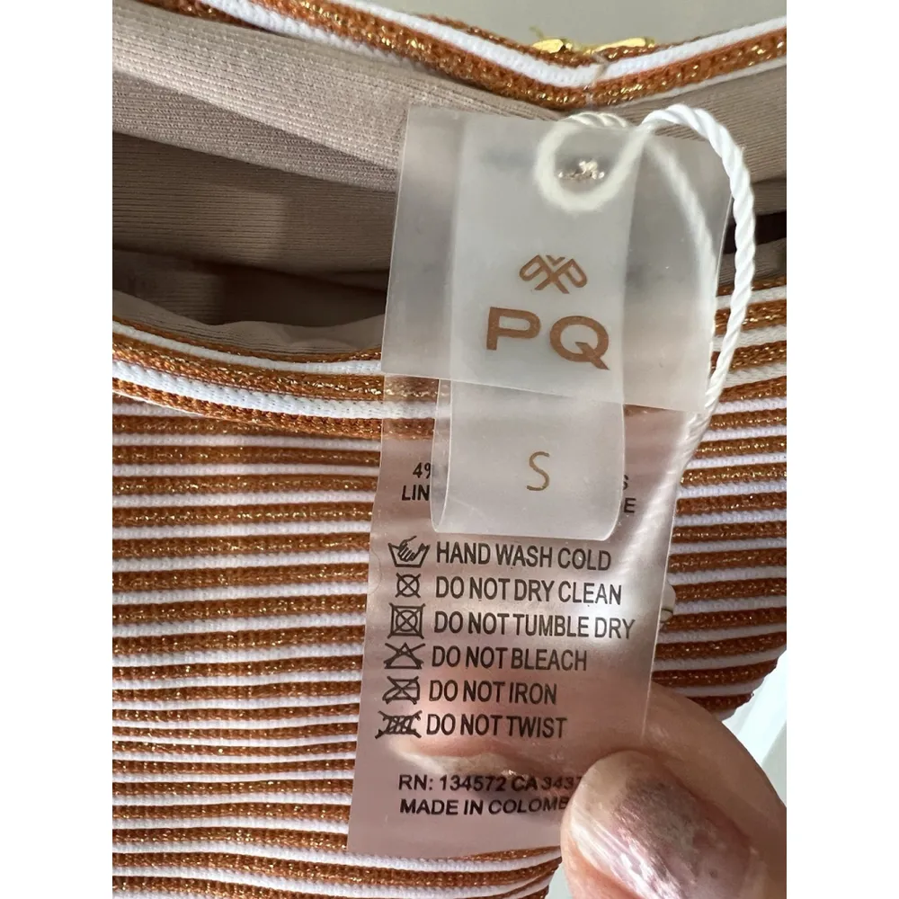 NEW Pilyq Bikini Citrine Halter Top And Striped Orange Ruched Bottom Size S - Image 7