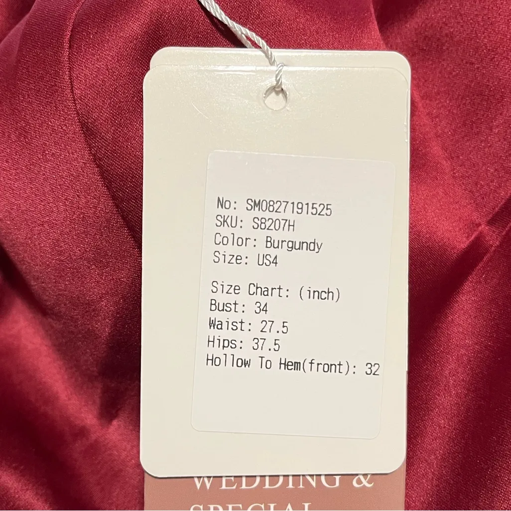 STACEES Burgundy Satin Square Neckline Formal Mini Dress NWT Sz 4 Red - Image 5