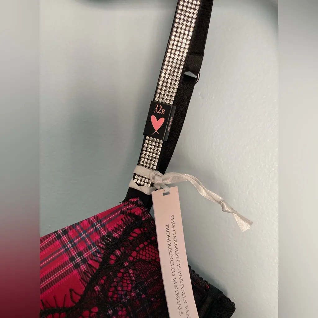 Victoria’s Secret Bombshell Corset Top 32B Sparkle Strap Red and Black P… - Image 6