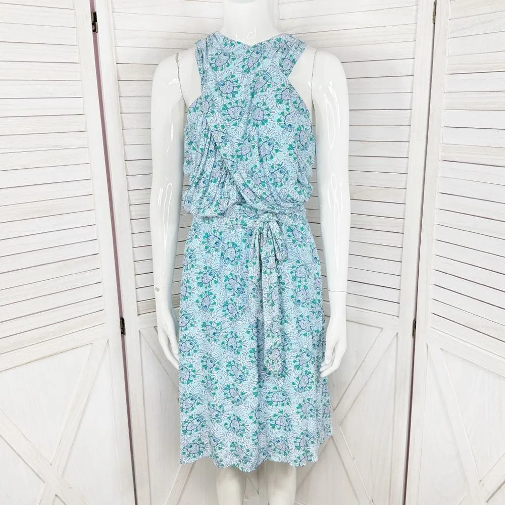 Loft Floral Bloom Crossover Halter Dress Blue Green Lavender‎ Size 4 Tall 4T - Image 2