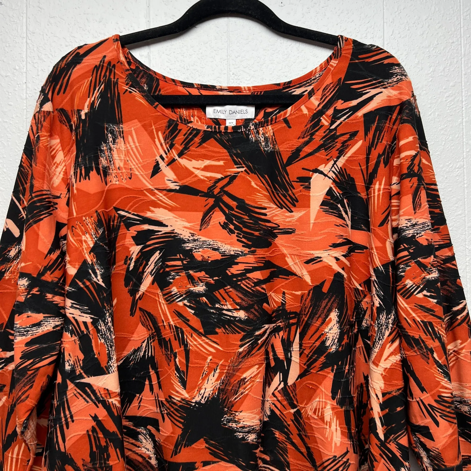 Emily Daniels Colorful Top Womens 3X Stretch Modest Career Workwear Art to Wear Orange - Image 3