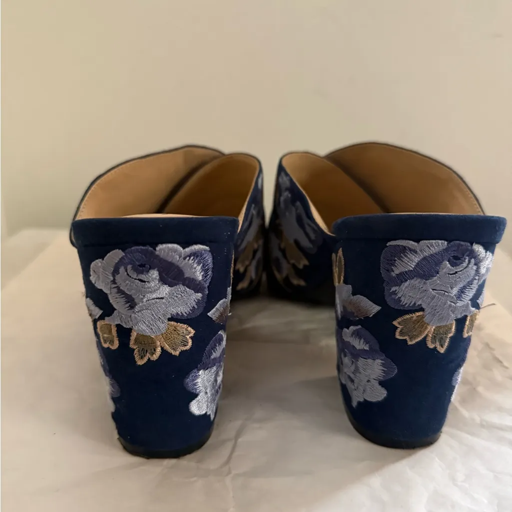 NWOB Sole Society Luella Blue Floral Women's Embroidered Heels Mules Shoes - Image 9