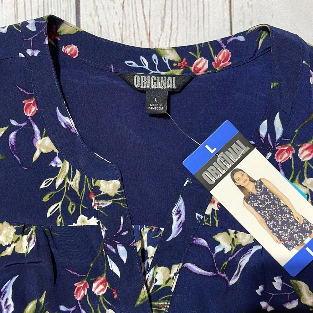 Nicole Miller Sleeveless Dress, Navy Floral Print  Size L - Image 10