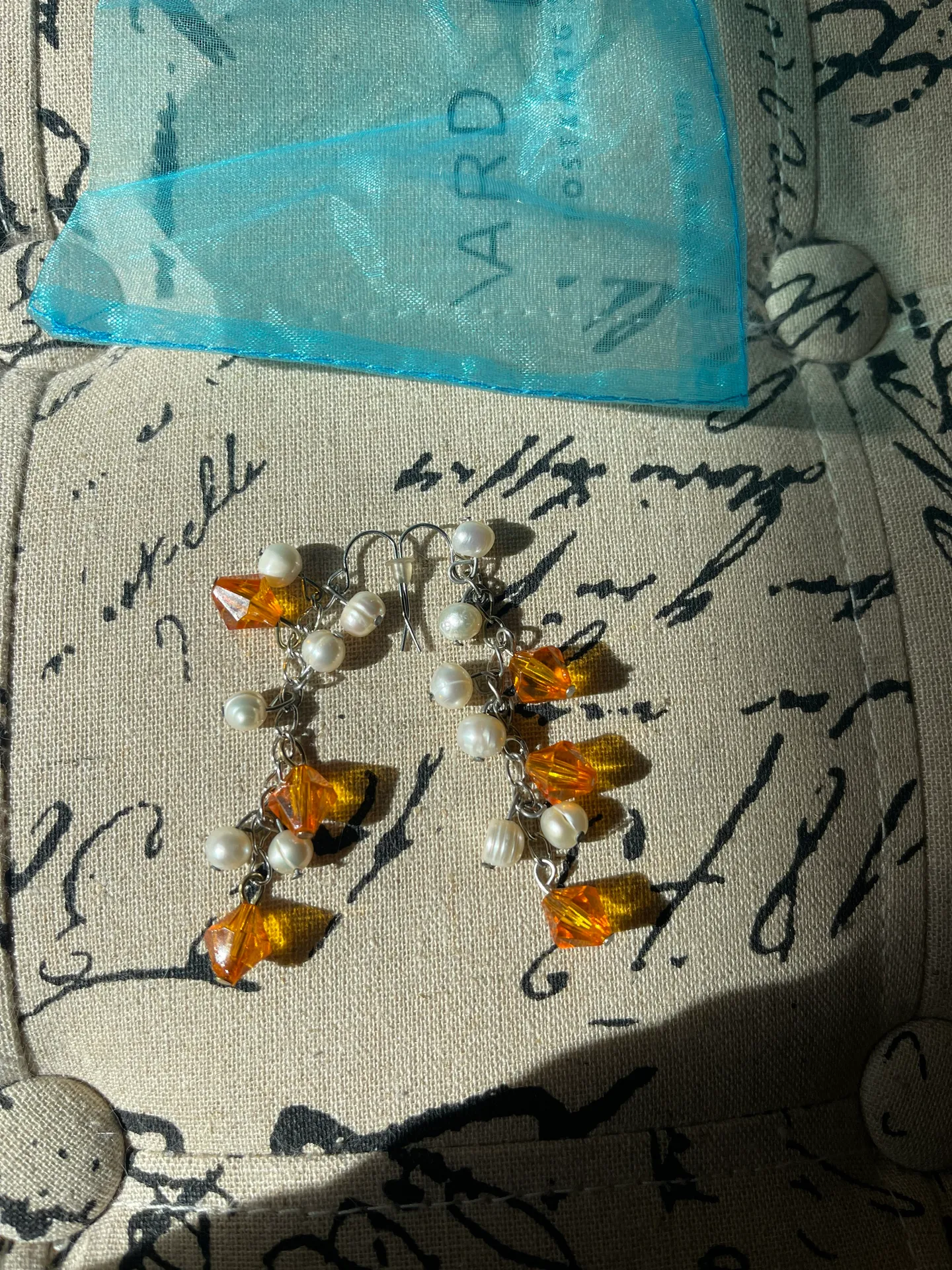 Handmade Orange dangling earrings - Image 2