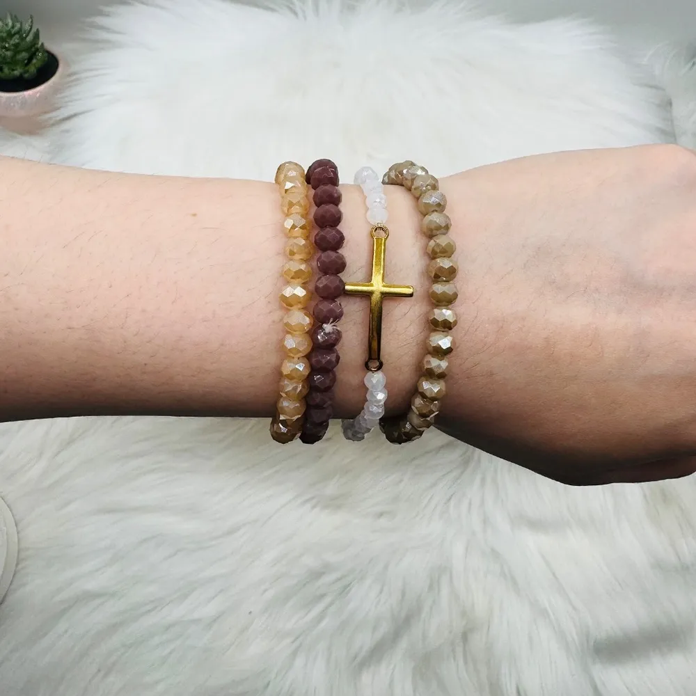 Stainless Steel Cross beaded Arm Candy Bracelet - Image 4