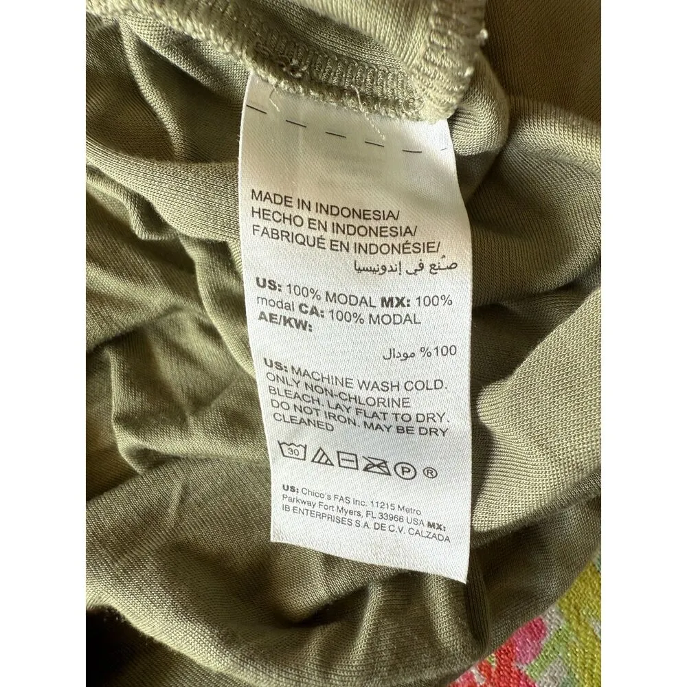 Chico's Modal Light Olive Green Swing Flowy Soft Cozy Scoop Neck Short Sleeve L - Image 4