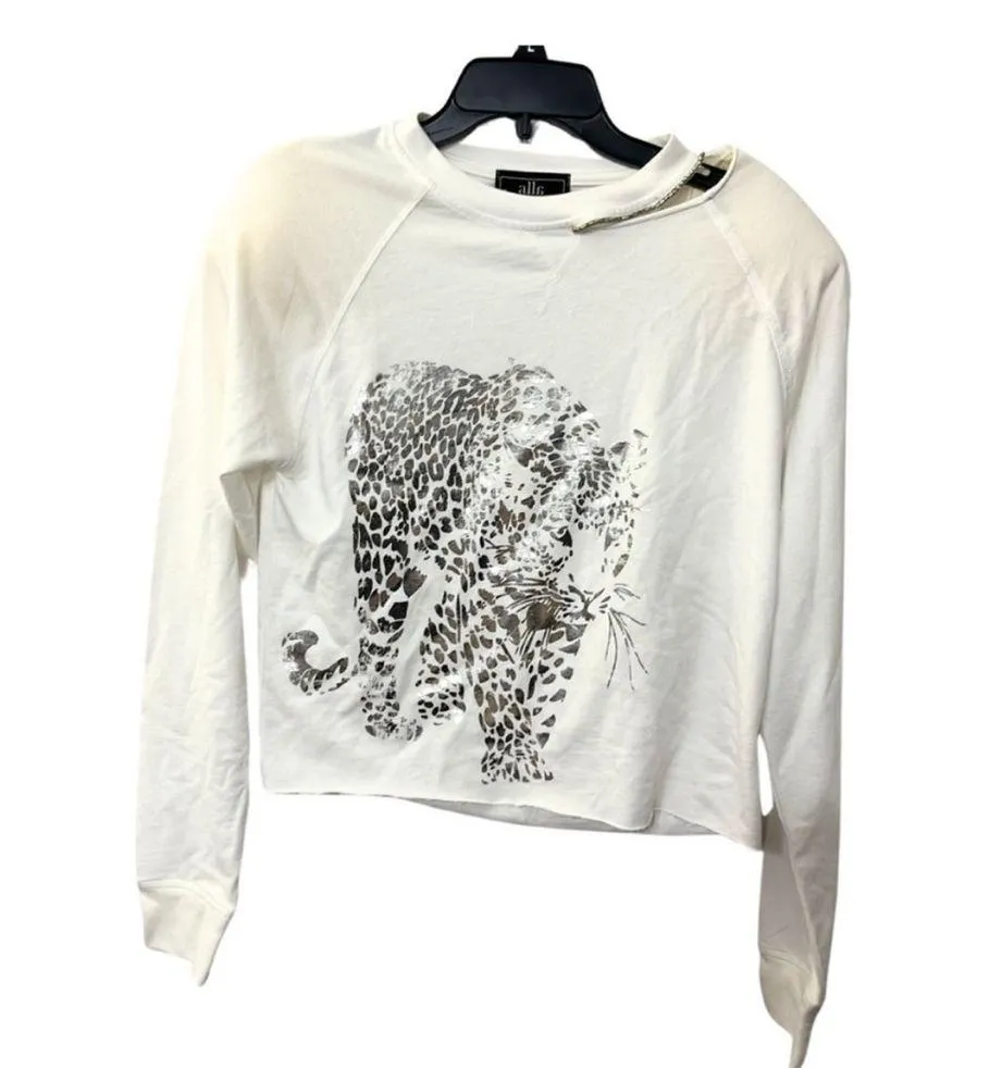 NEW Alla Berman Leo Cropped Sweatshirt Size Small White - Image 2