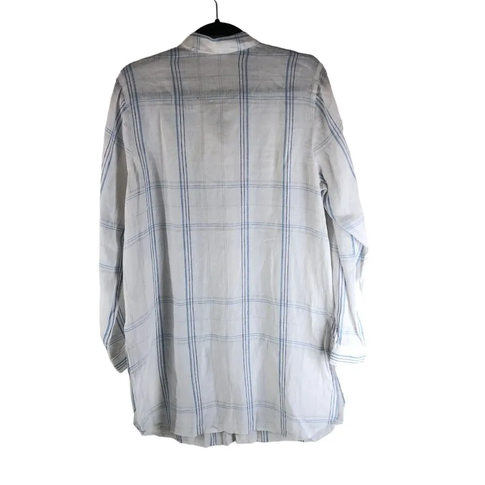 J.Jill Womens Love Linen Tunic Shirt Dress Blue & White Plaid Button Down Size M - Image 2