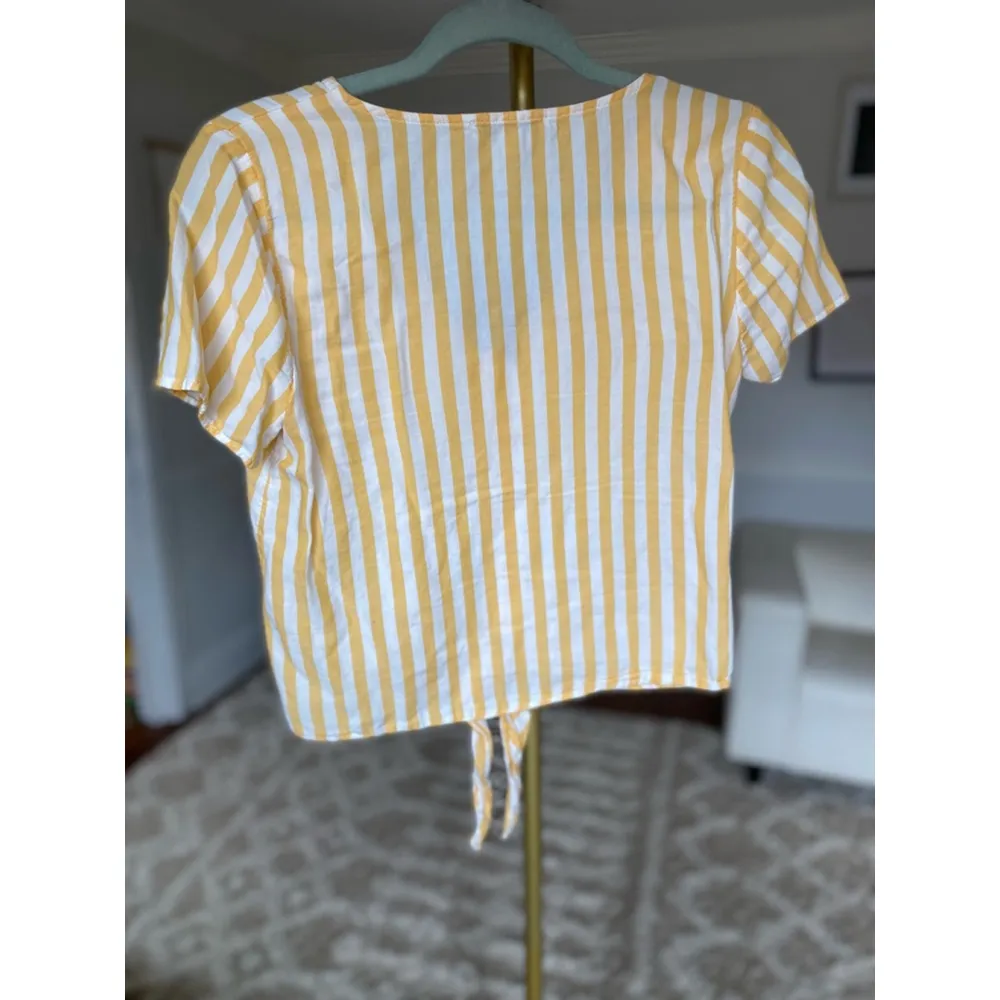 Madewell Crop Top Tie Front Yellow Stripe Coast Cottagecore Spring Summer Garden - Image 3
