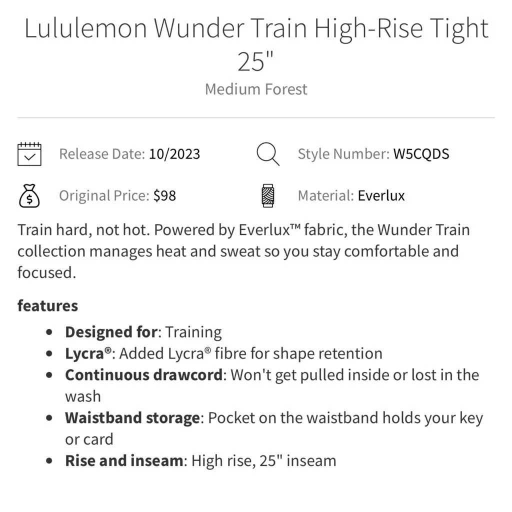 Lululemon  Wunder Train High-Rise Tight 25" in Medium Forest Size 14 - Image 8