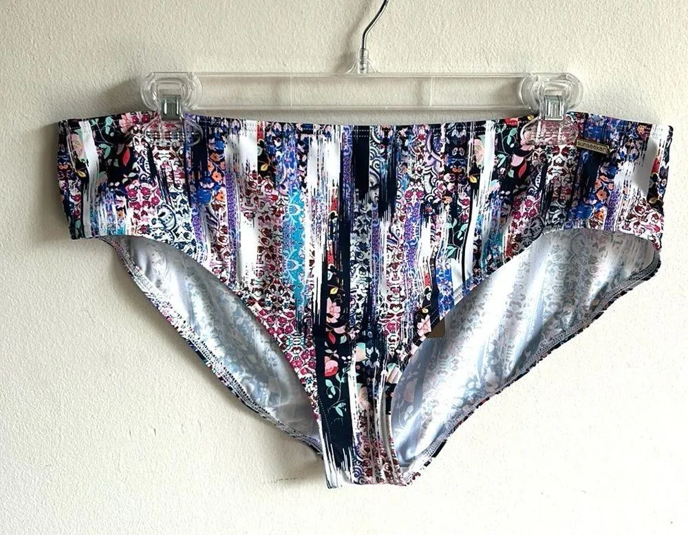 Sunseeker Australia Floral Microfibre Bikini Swim Bottom Sz 14 NWT White - Image 3