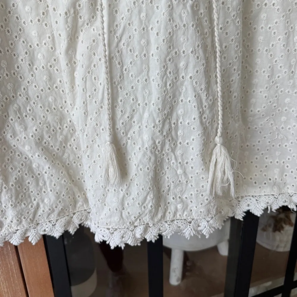 Eyelet blouse ruffle lace embroidered tassels tuckernuck cap short sleeves - Image 6
