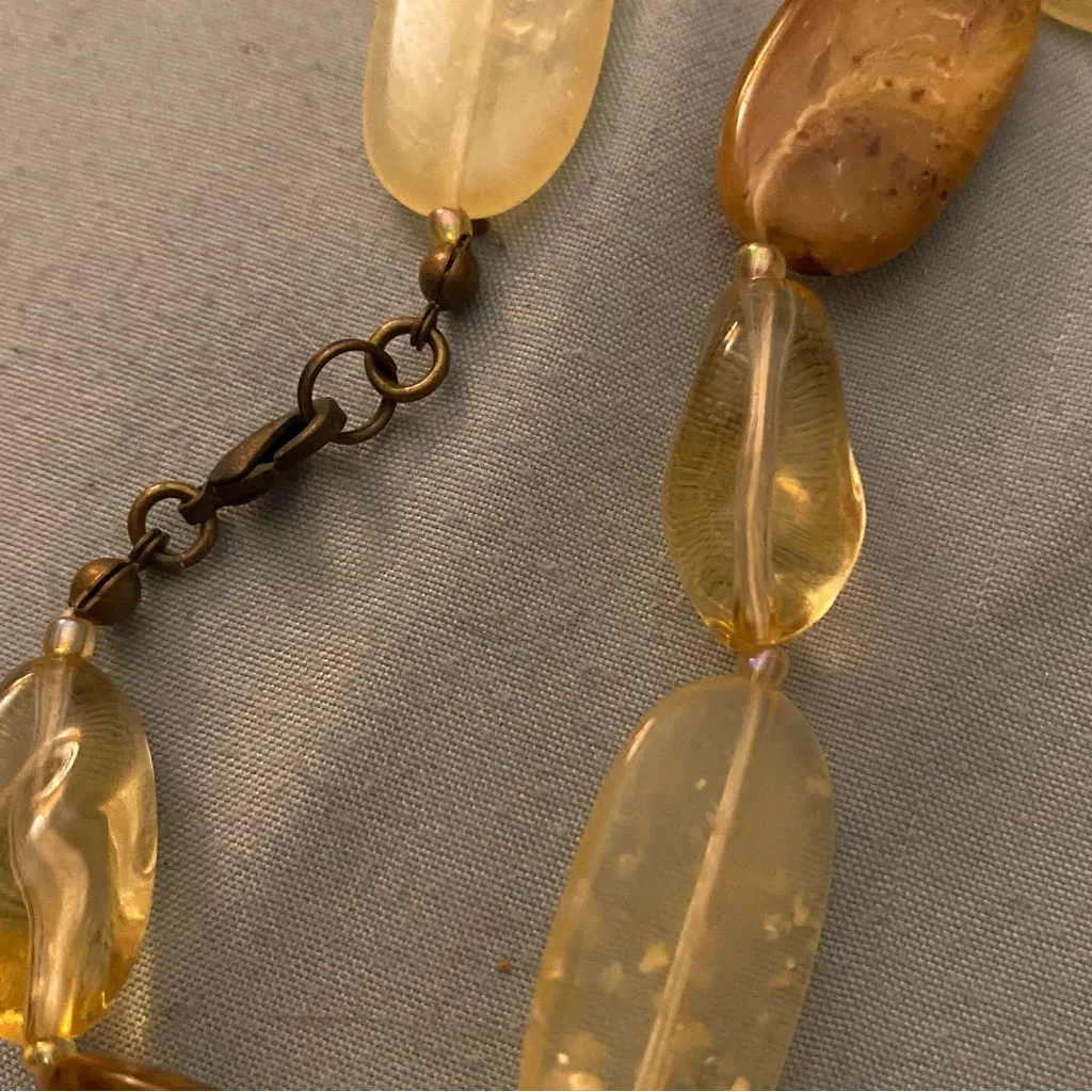 34” Beaded Necklace 1” Oval Beads Brown Tan Cream & Clear Casual Lightweight - Image 4