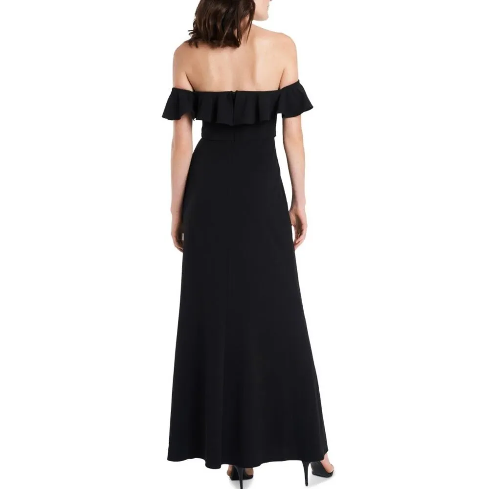 MSK Dress Size Small Maxi Formal Gown Black Evening Off the Shoulder Ruffle Prom - Image 3
