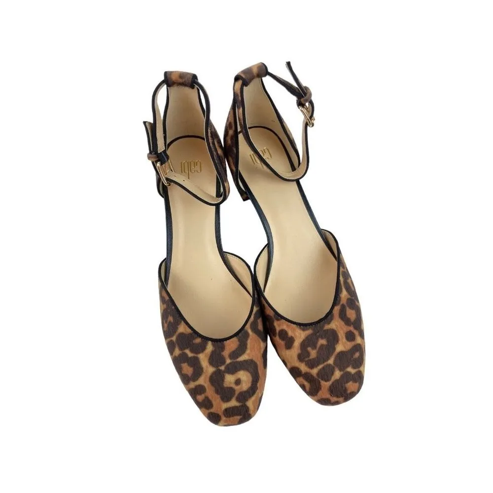 CAbi Kiki Leopard Print Ankle Strap Closed Toe Block Heel Shoes Size 8 #6015 - Image 2