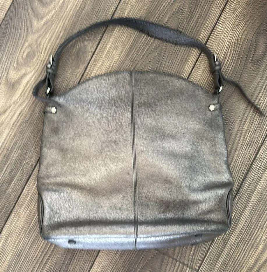 Monsac Gray Leather Shoulder Bag - Image 3