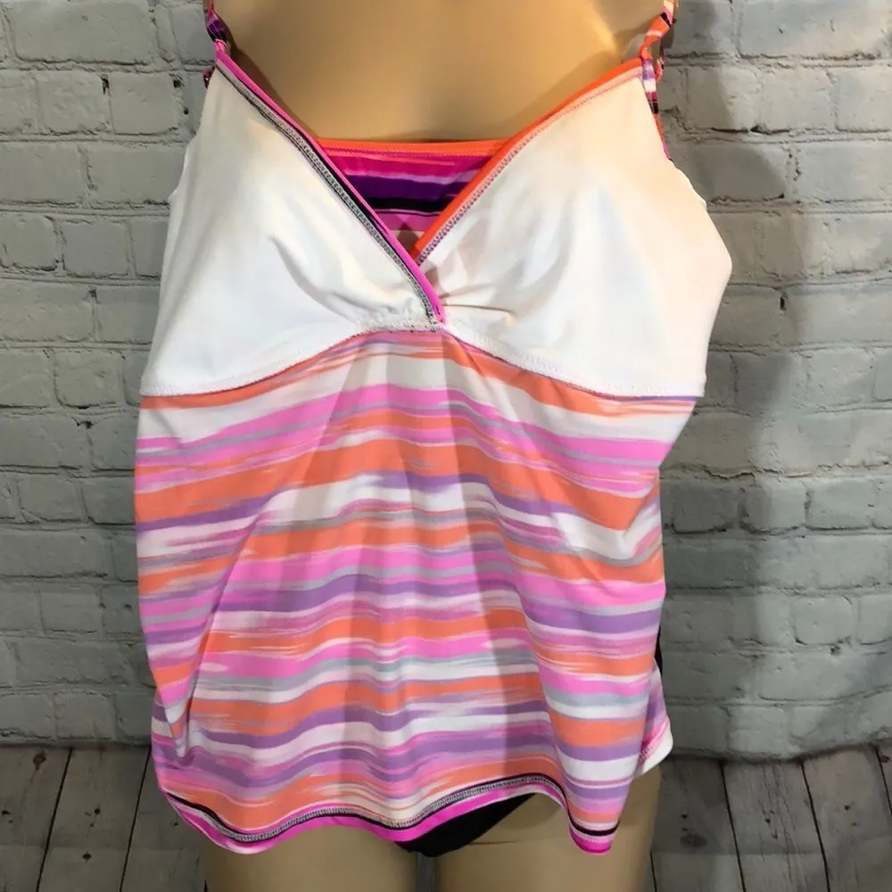 Catalina Pink Purple Striped Plunge Tankini XL - Image 13