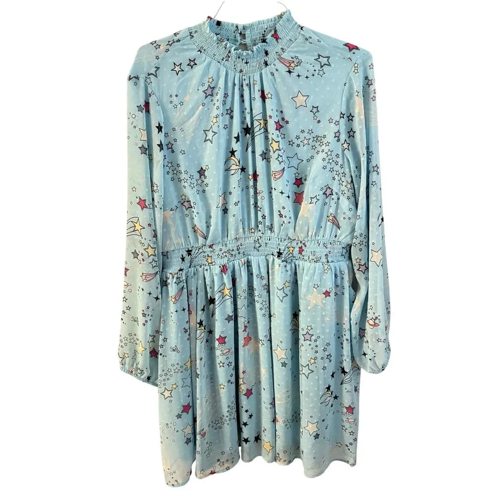 Torrid Cosmic Clipdot Blouson Sleeve Mock Neck Mini Skater Dress 2X Women’s Blue - Image 2