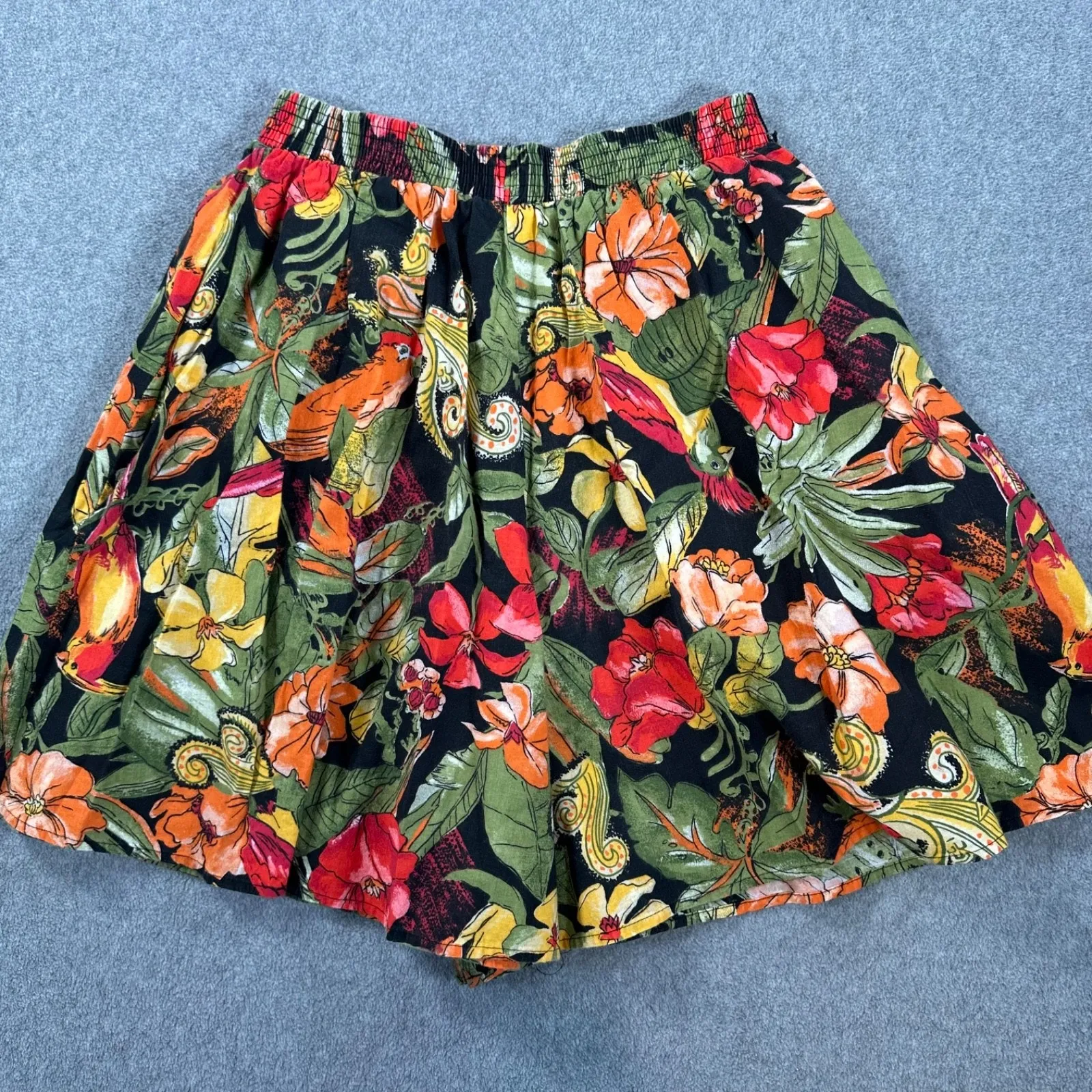 Vintage Connections Tropical Bird High Rise Shorts Women's Large 16/18 Elastic Black - Image 7
