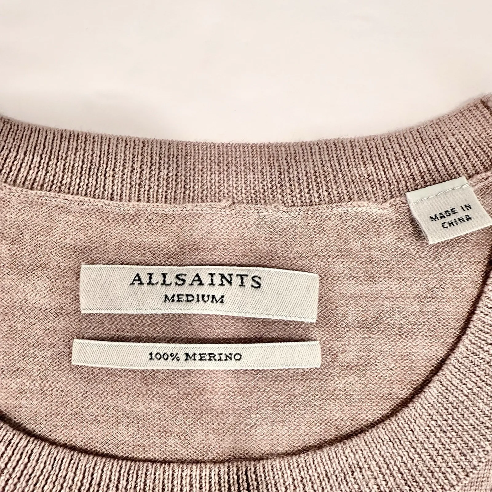 Allsaints Pink New Wave Elbow Slit Merino Wool Pullover Hi‎ Low Sweater MEDIUM - Image 10
