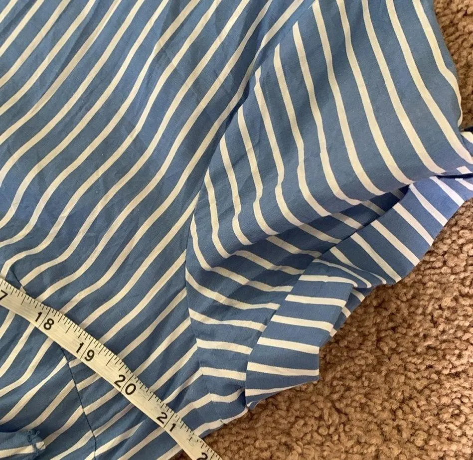 Ivy & Blue Striped Button Front Collared Shirt Dress (Sz 14) Blue & White Cotton - Image 9