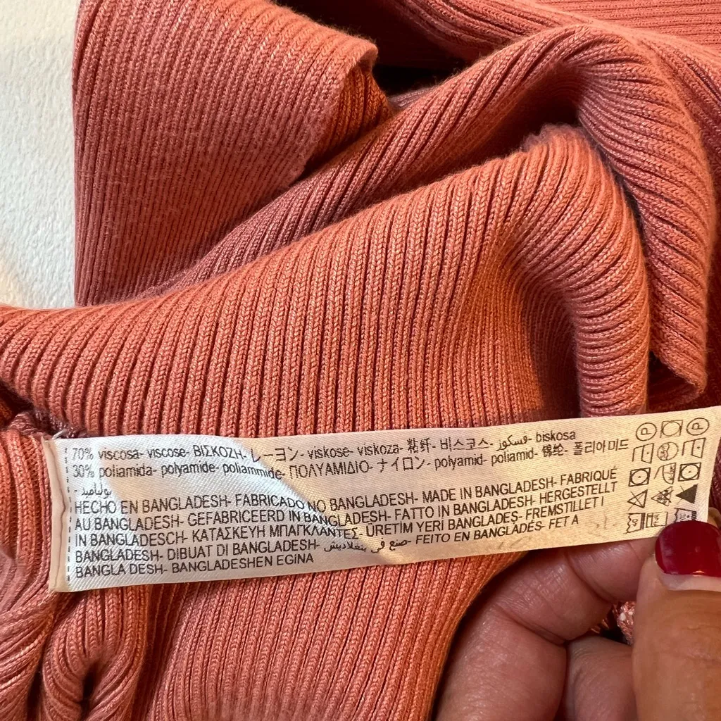 ZARA ribbed sweater with tie closure‎ Size Small Color Peach - Image 6