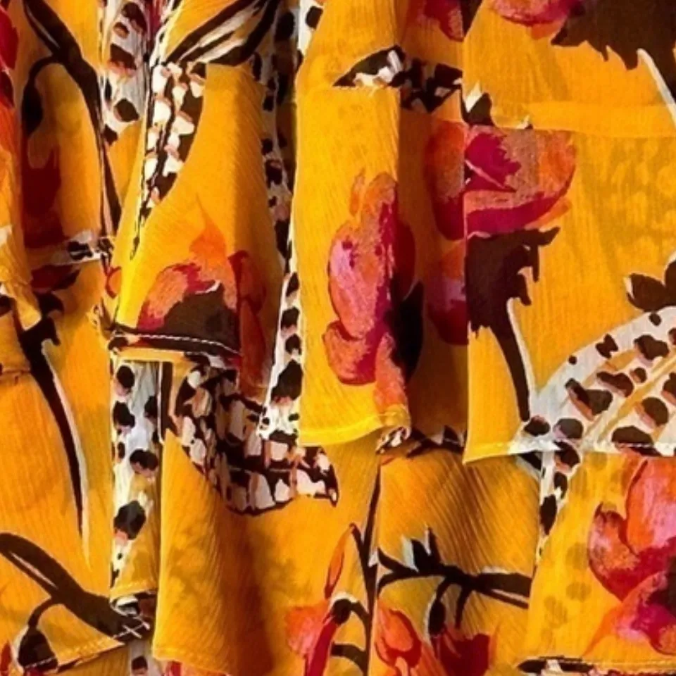 A.L.C. 100% Silk Yellow Skater Mini Skirt with Ruffled Tiers Size 4 - Image 4