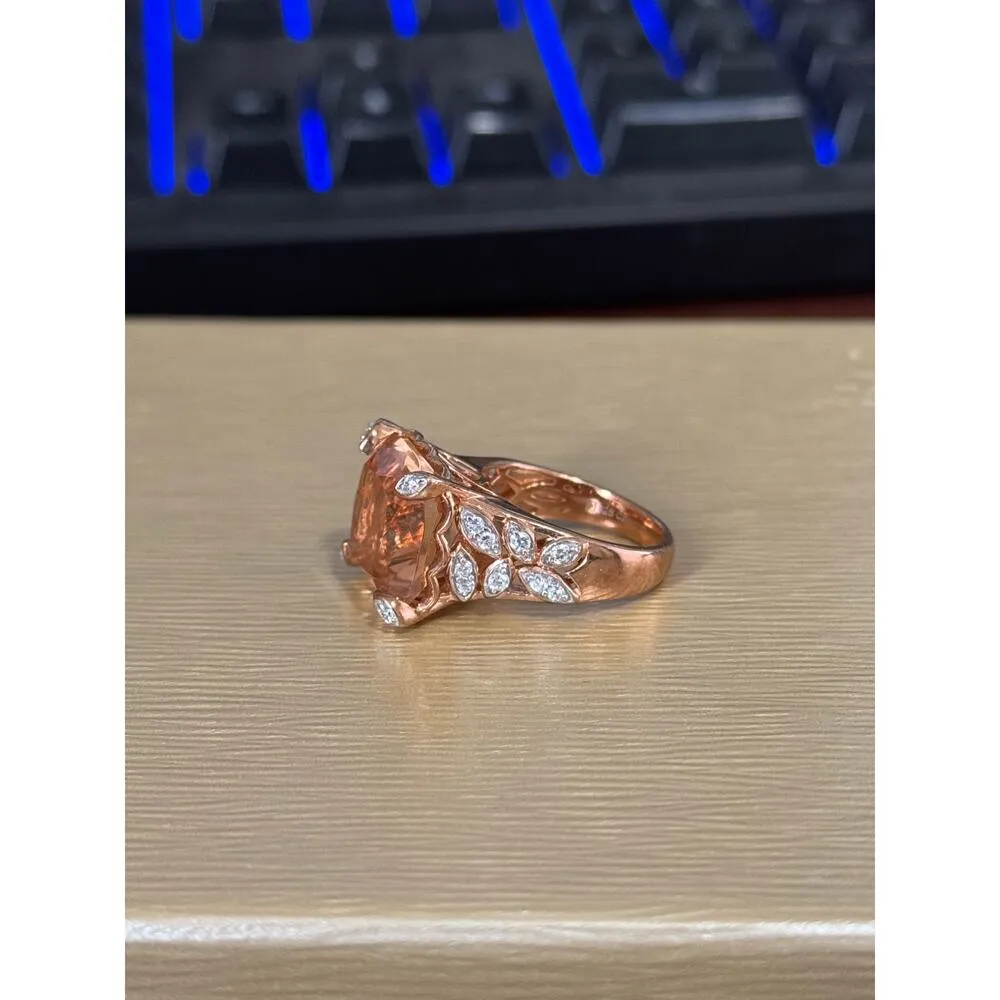 Peach Morganite CZ rise gold plated over 925 silver large stone sz 7 avant - Image 2