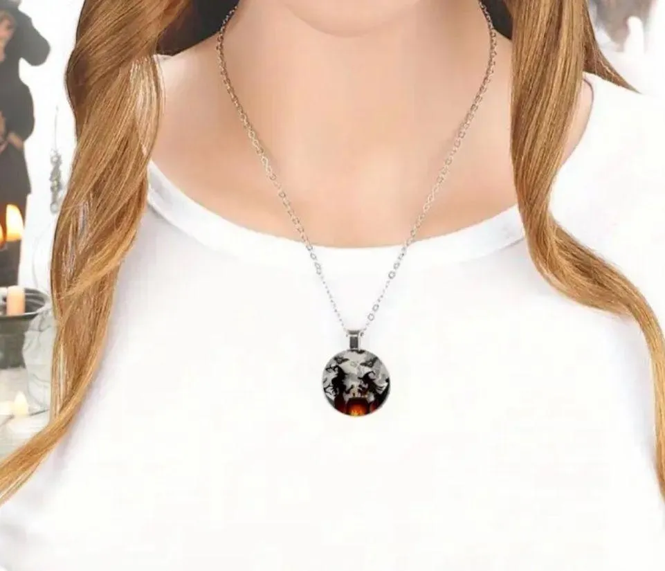 Lightweight Witch Glass Bead Silver Pendant Charm With Chain Faux Fashion Jewelr - Image 7