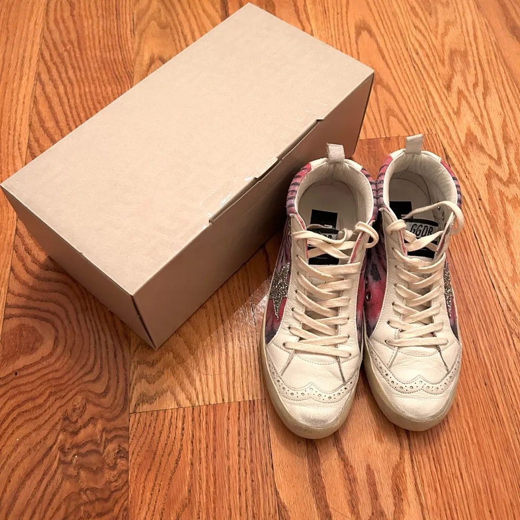 Golden Goose Midstar Tie Dye Suede Sneakers - Pink and White - Image 3