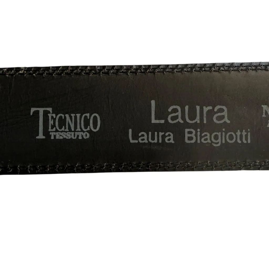 Laura Biagiotti black leather with silver LB buckle women's 41" Length - Image 6