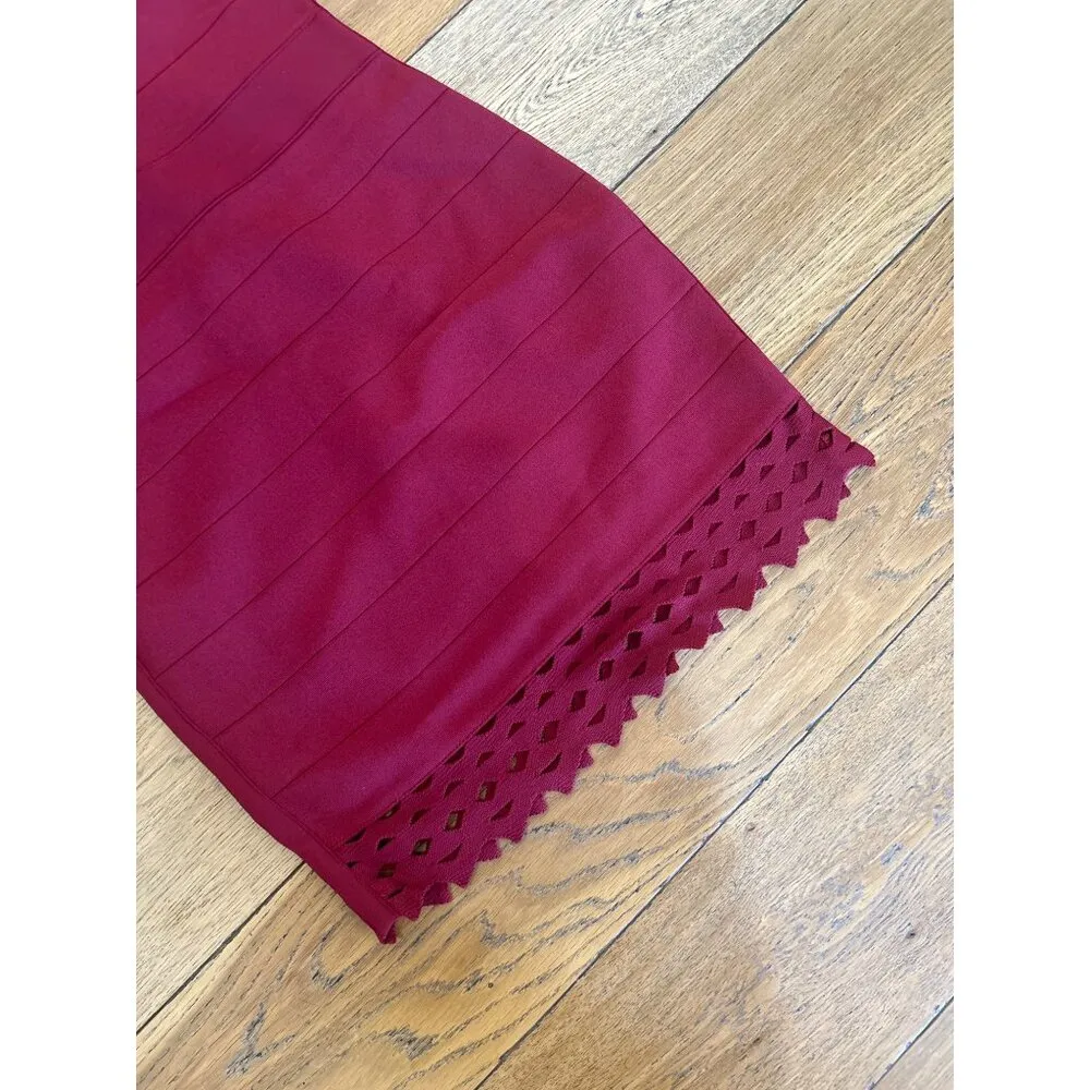 Susana Monaco Bandage Eyelet Off-Shoulder Dress Oxblood Womens Size Medium - Image 6