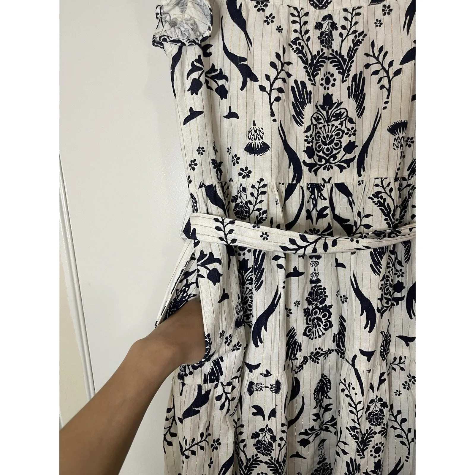 Roller Rabbit Womens floral white belted midi dress size XS - Image 7