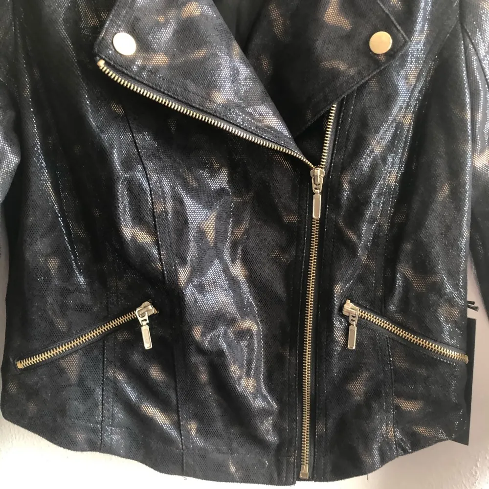 Rock & Republic Moto Jacket Baroque Deluxe Black Bronze/Gold Sz XS NWT Gift! - Image 8