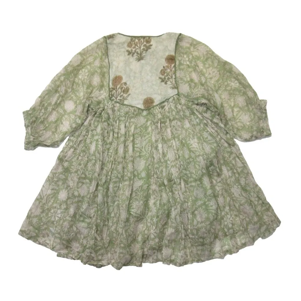 NWT Daughter's of India Diya Mini in Pistachio Cotton Blockprint Dress XS Green - Image 7