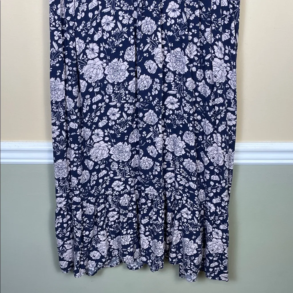Knox Rose Women’s Boho Cottagecore Floral Print Navy Blue Ivory Midi Maxi Dress - Image 3