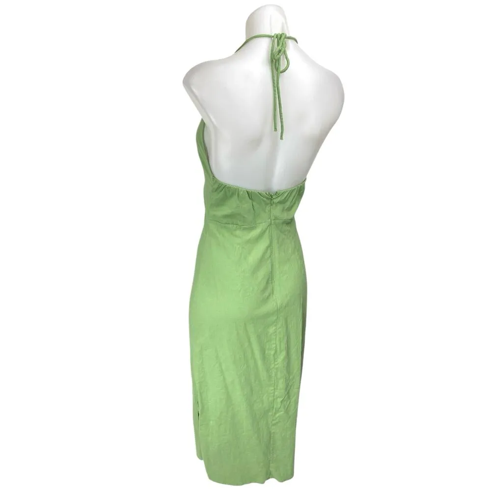 Abercrombie & Fitch Green Plunge Sleeveless Halter Lace Up Sheath Midi Dress SP - Image 2