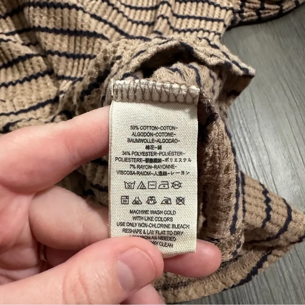 We The Free People Oversized Tan & Black Striped Waffle‎ Knit Peplum Top Size S - Image 7