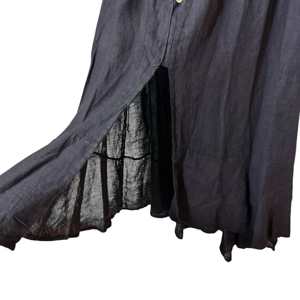 Gigi Moda NWT Smocked Waist Black Maxi Skirt Front Slit Buttons Tie O/S Linen Size undefined - Image 6