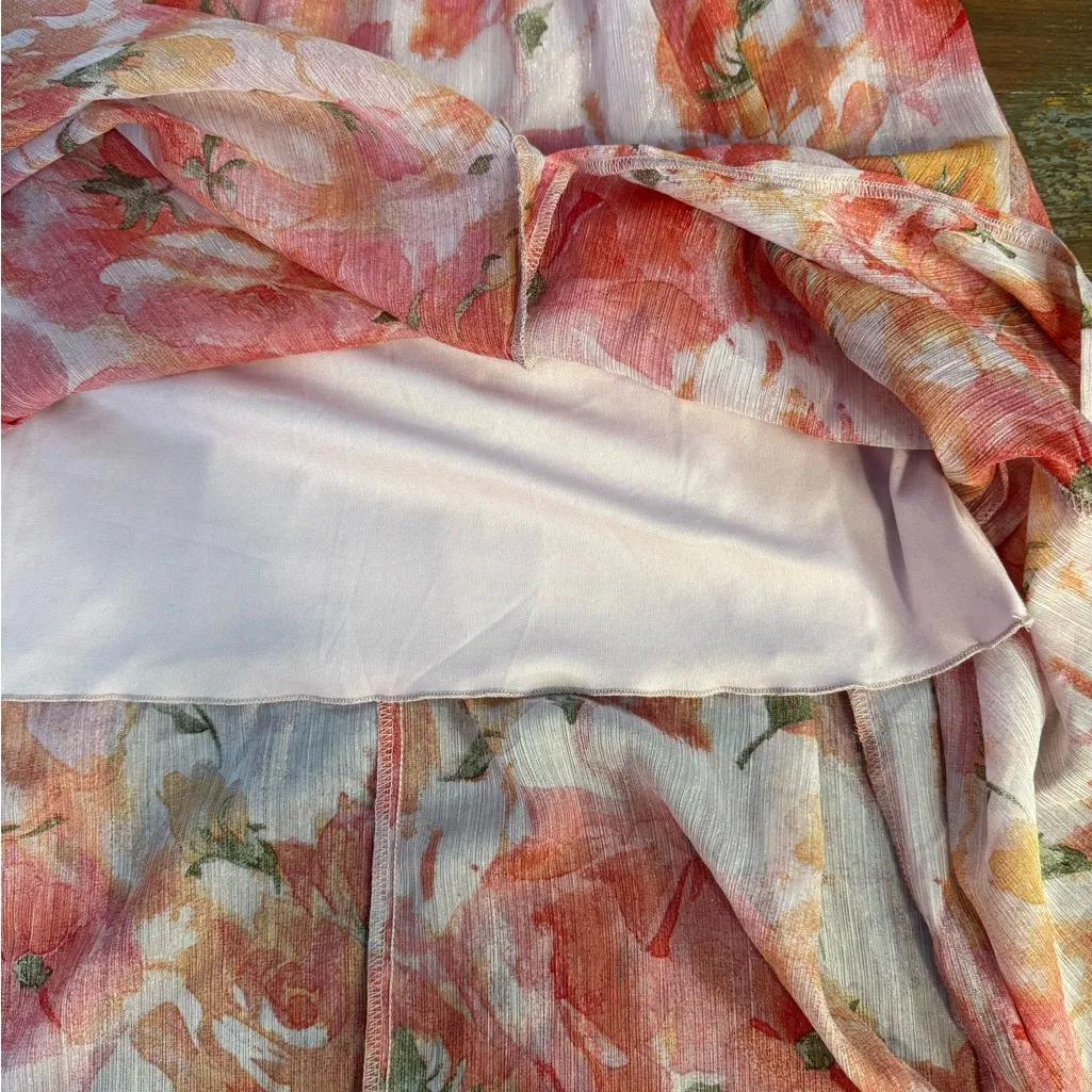 Alexa B Nites Summer Floral Shimmery Coral Lightweight Maxi Dress ~ Size 6P 💚🍄 Orange - Image 9