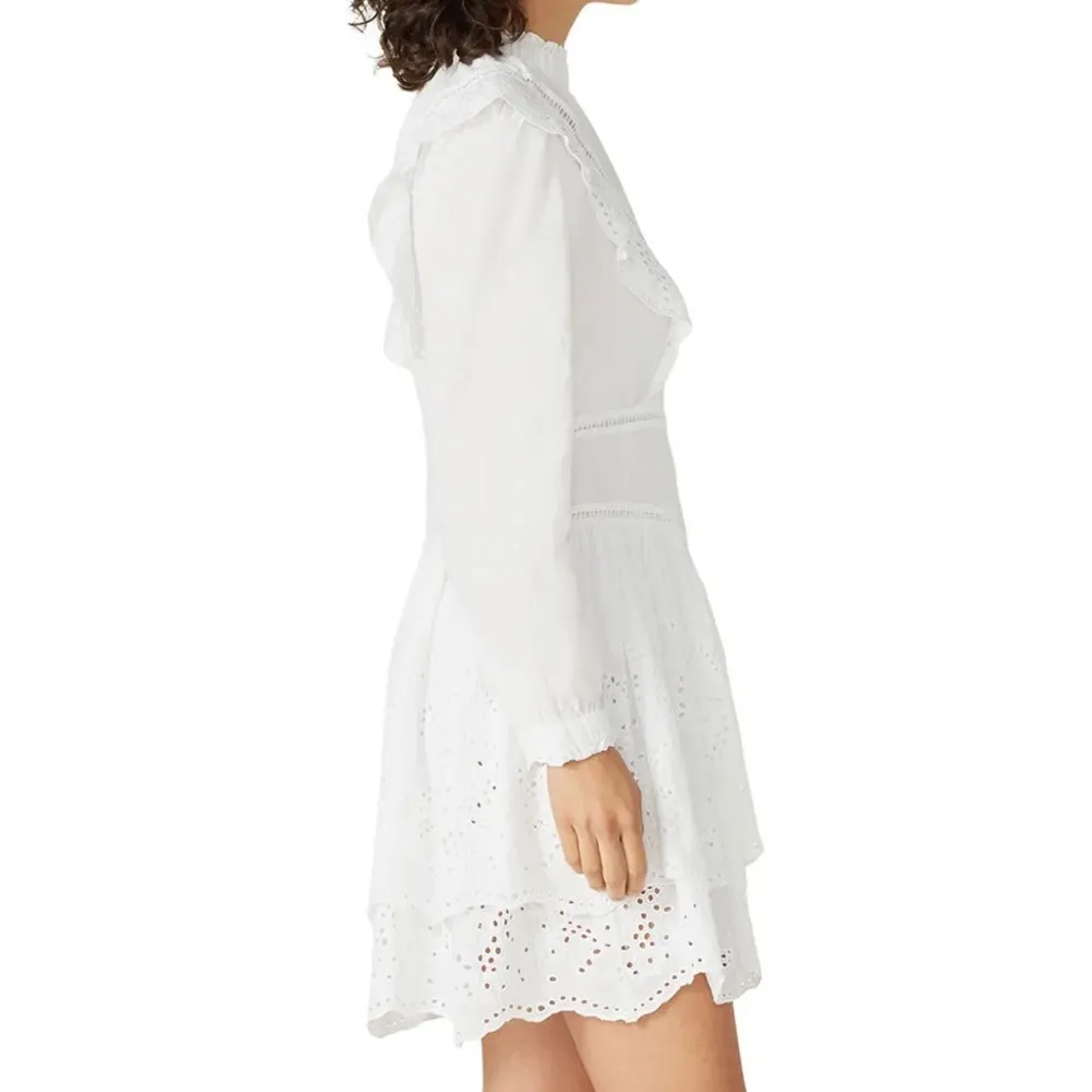 ALLSAINTS Aislyn Long Sleeve White Mini Dress w: Broiderie - Sz. 8 - Image 7