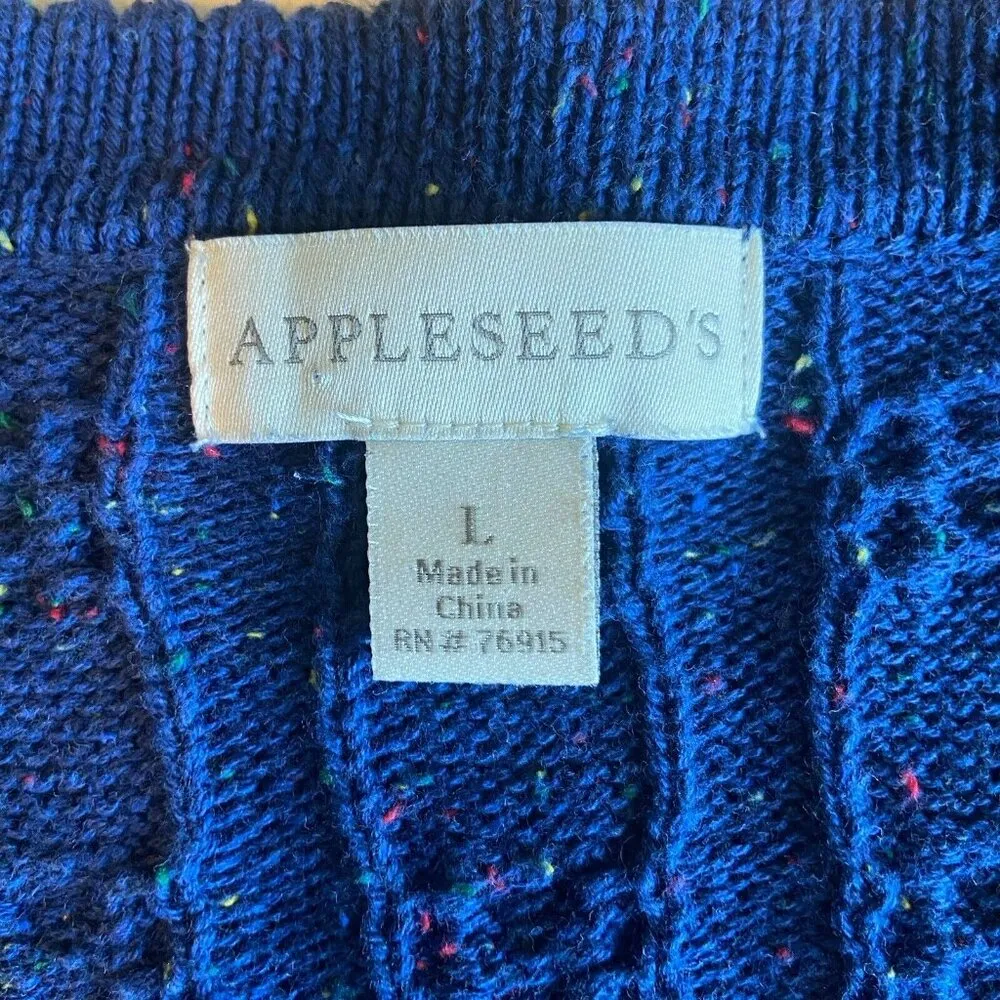 Appleseed's Classic Cabled Cardigan Size L Large Blue With Rainbow Flecks Preppy - Image 14