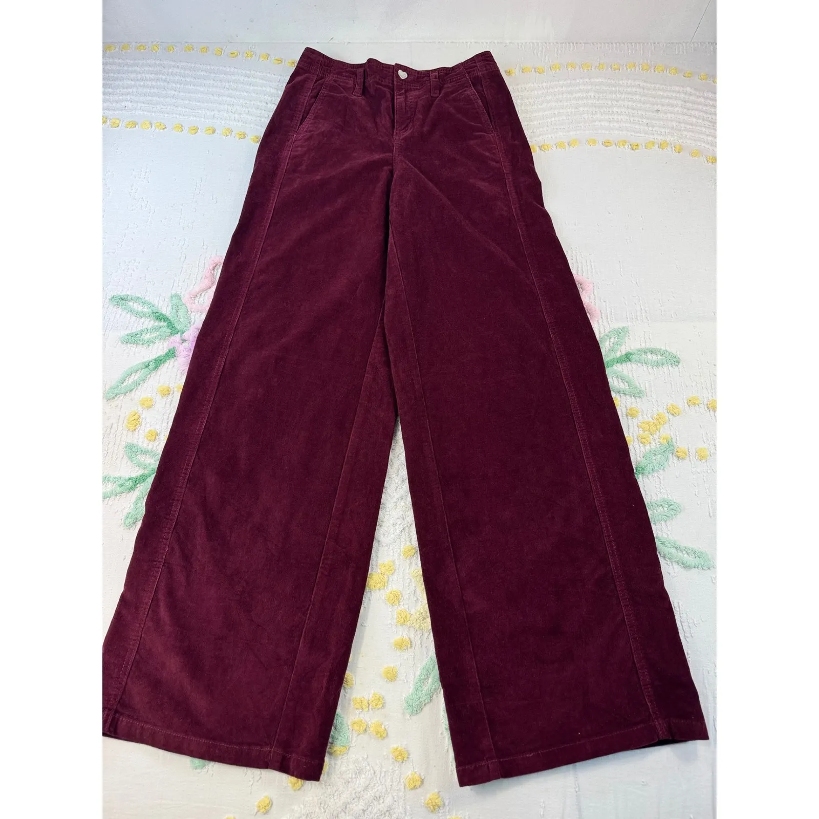 Celebrity Pink Burgundy Corduroy Wide Leg Pants Women's Size 3/26 - Image 2