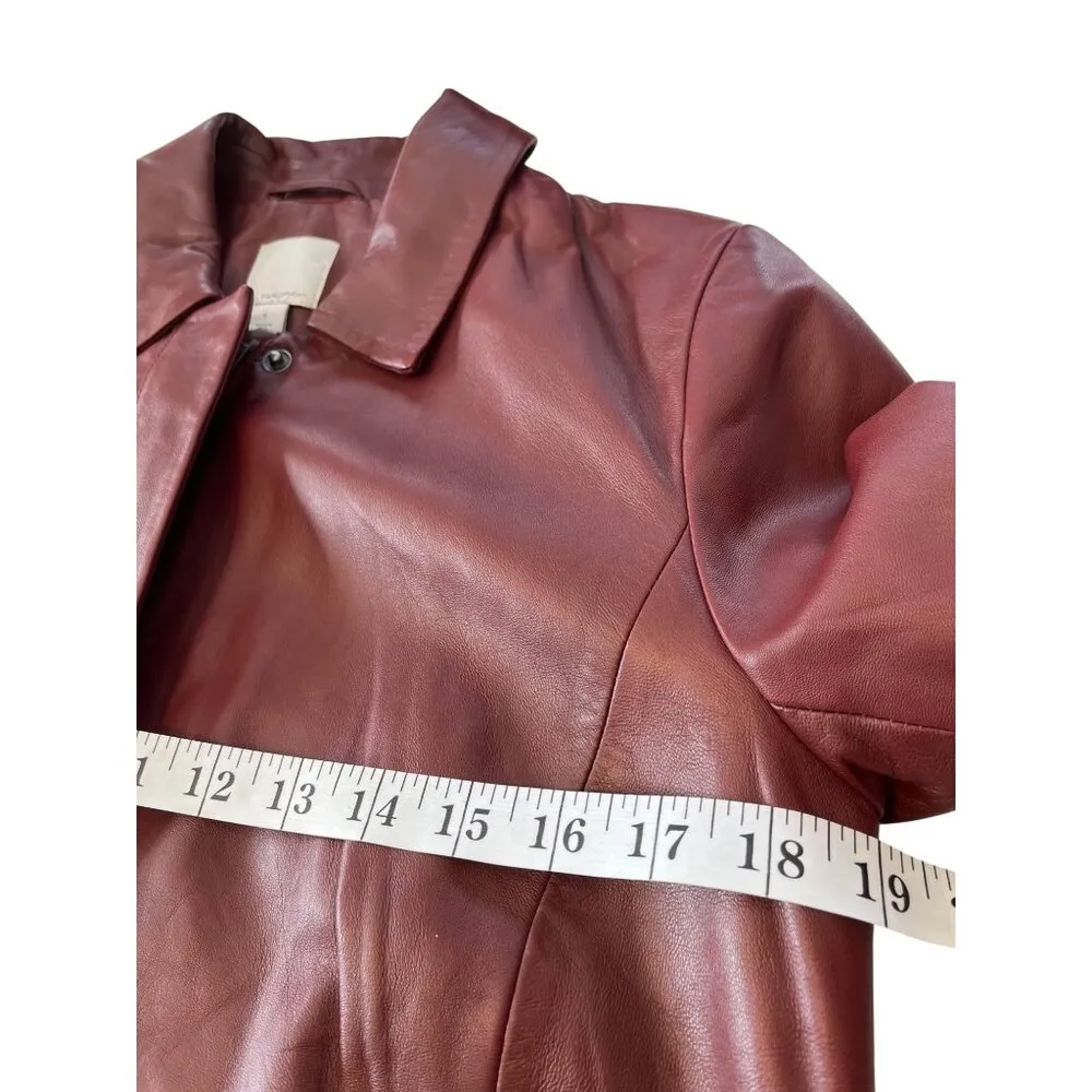 Vintage Halogen Womens Leather Coat Small S Burgundy Button-Up Jacket DH2 - Image 4