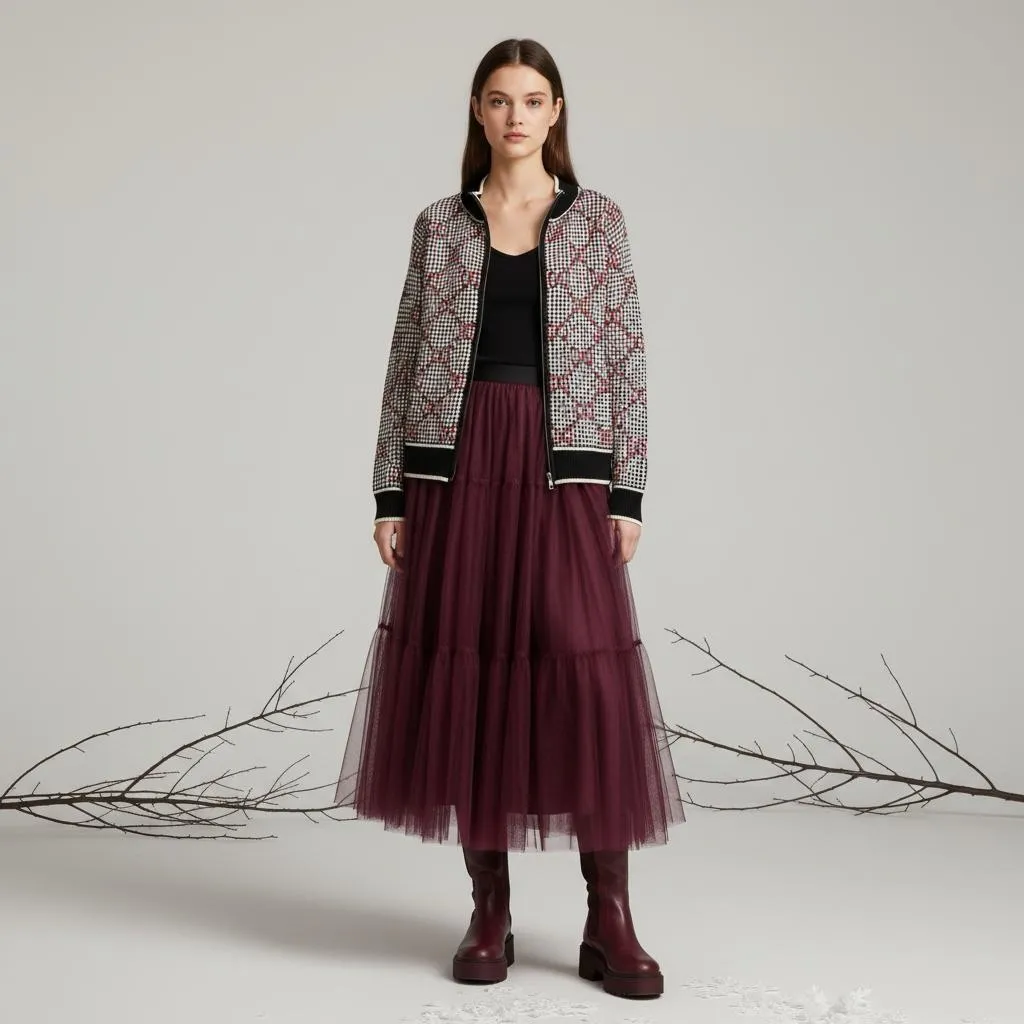 Anne Klein Jacquard chain detail houndstooth full-zip grandpa cardigan Sz XL - Image 2