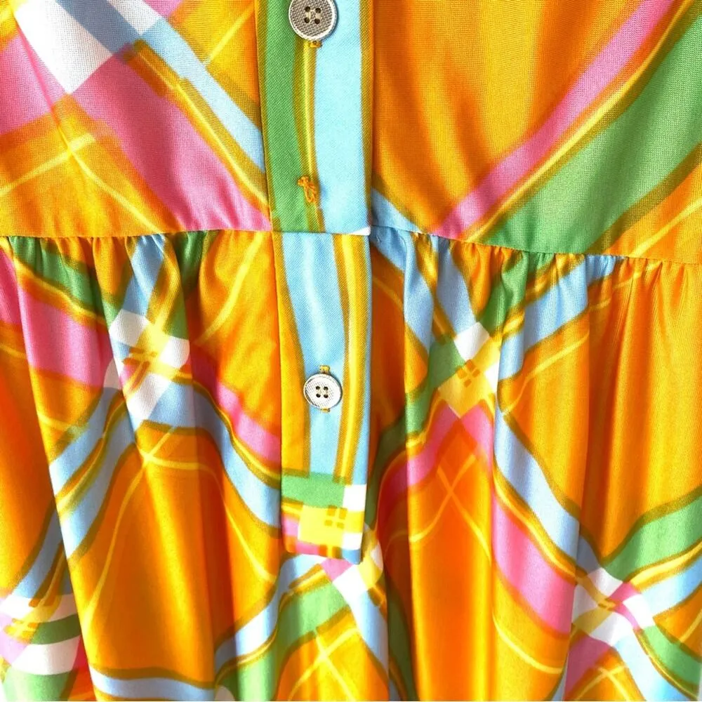 Tanner of North Caroline 60s 70s Retro Mod Maxi Dress Orange Green Button Down Size M - Image 7
