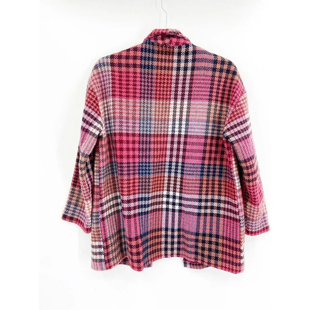 Rachel Zoe Pink Blue Plaid Woven Tweed Wool Blend Jacket Size Small - Image 3