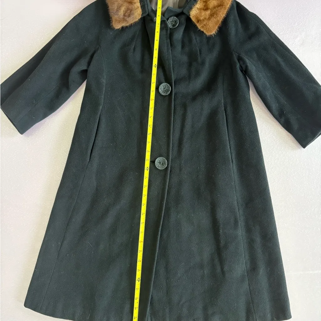Women's Vintage 1950’s Black 100% Cashmere Coat, Mink Collar, Silk lining, Med - Image 6
