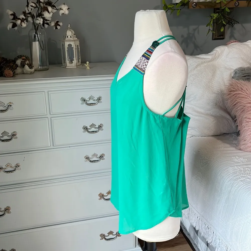 Ya Los Angeles Silk Tank Womens Large Top Needlepoint Open Back Flowy - Image 5