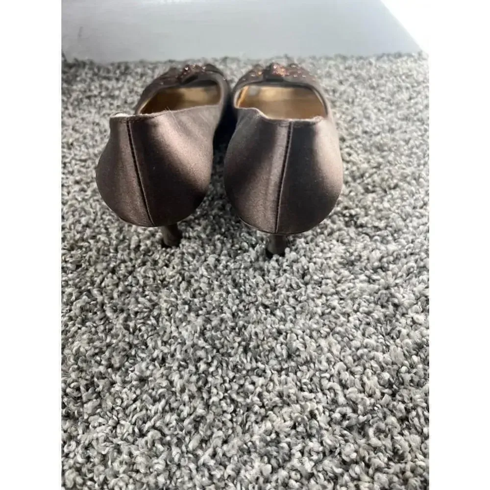 Stuart Weitzman Brown Satin Peep‎ Toe Heels - Image 4